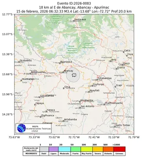 Mapa de aceleración teórica del sismo de magnitud 3.4 a 18 km al E de Abancay, Abancay - Apurímac, Perú