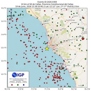 Mapa sísmico del sismo de magnitud 3.2 a 10 km al SO de Callao, Provincia Constitucional del Callao, Perú