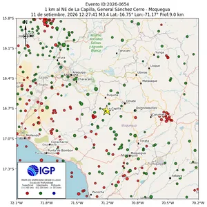 Mapa sísmico del sismo de magnitud 3.4 a 1 km al NE de La Capilla, General Sánchez Cerro - Moquegua, Perú
