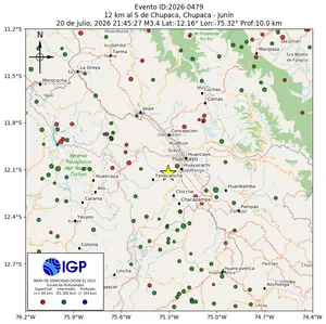 Mapa sísmico del sismo de magnitud 3.4 a 12 km al S de Chupaca, Chupaca - Junín, Perú