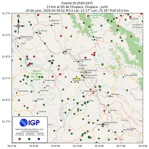 Mapa sísmico del sismo de magnitud 3.4 a 13 km al SO de Chupaca, Chupaca - Junín, Perú