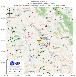 Mapa sísmico del sismo de magnitud 3.4 a 17 km al S de Chupaca, Chupaca - Junín, Perú