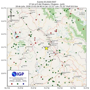 Mapa sísmico del sismo de magnitud 3.4 a 17 km al S de Chupaca, Chupaca - Junín, Perú