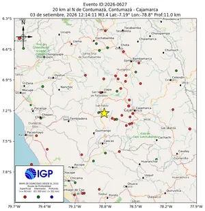 Mapa de aceleración teórica del sismo de magnitud 3.4 a 20 km al N de Contumazá, Contumazá - Cajamarca, Perú