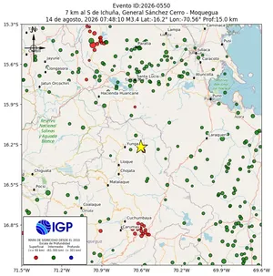 Mapa sísmico del sismo de magnitud 3.4 a 7 km al S de Ichuña, General Sánchez Cerro - Moquegua, Perú