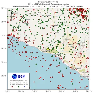 Mapa sísmico del sismo de magnitud 3.5 a 11 km al NE de Camaná, Camaná - Arequipa, Perú
