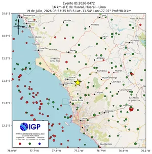 Mapa sísmico del sismo de magnitud 3.5 a 16 km al E de Huaral, Huaral - Lima, Perú