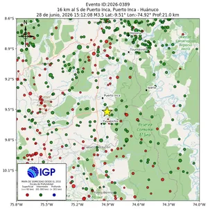 Mapa sísmico del sismo de magnitud 3.5 a 16 km al S de Puerto Inca, Puerto Inca - Huánuco, Perú