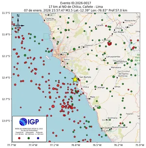 Mapa sísmico del sismo de magnitud 3.5 a 17 km al NO de Chilca, Cañete - Lima, Perú