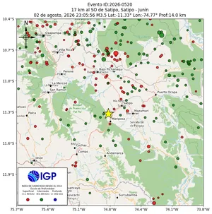 Mapa sísmico del sismo de magnitud 3.5 a 17 km al SO de Satipo, Satipo - Junín, Perú