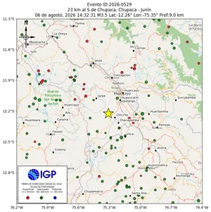 Mapa sísmico del sismo de magnitud 3.5 a 23 km al S de Chupaca, Chupaca - Junín, Perú