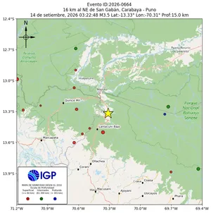 Mapa sísmico del sismo de magnitud 3.5 a 16 km al NE de San Gabán, Carabaya - Puno, Perú