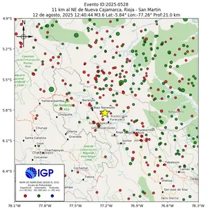 Mapa sísmico del sismo de magnitud 3.6 a 11 km al NE de Nueva Cajamarca, Rioja - San Martin, Perú