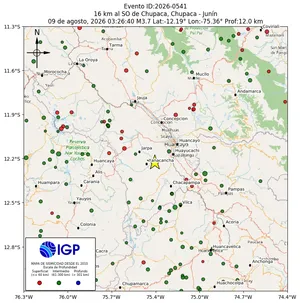 Mapa sísmico del sismo de magnitud 3.7 a 16 km al SO de Chupaca, Chupaca - Junín, Perú