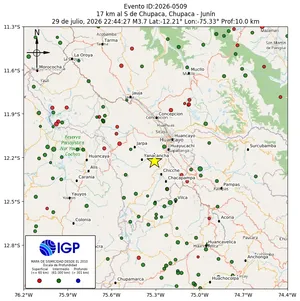 Mapa sísmico del sismo de magnitud 3.7 a 17 km al S de Chupaca, Chupaca - Junín, Perú