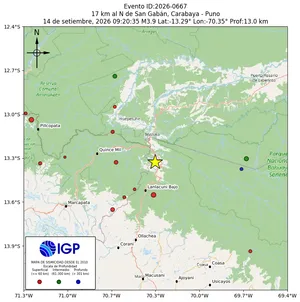 Mapa sísmico del sismo de magnitud 3.9 a 17 km al N de San Gabán, Carabaya - Puno, Perú