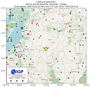 Mapa sísmico del sismo de magnitud 4.2 a 109 km al E de Zarumilla, Zarumilla - Tumbes, Perú
