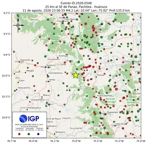 Mapa sísmico del sismo de magnitud 4.2 a 25 km al SE de Panao, Pachitea - Huánuco, Perú