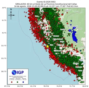 Mapa sísmico del sismo de magnitud 4.2 a 27 km al O de Chilca, Cañete - Lima, Perú