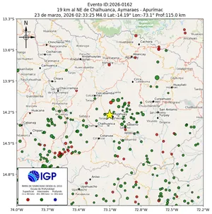 Mapa sísmico del sismo de magnitud 4 a 19 km al NE de Chalhuanca, Aymaraes - Apurímac, Perú