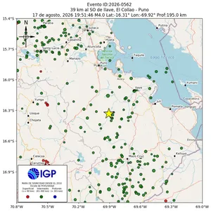 Mapa sísmico del sismo de magnitud 4 a 39 km al SO de Ilave, El Collao - Puno, Perú